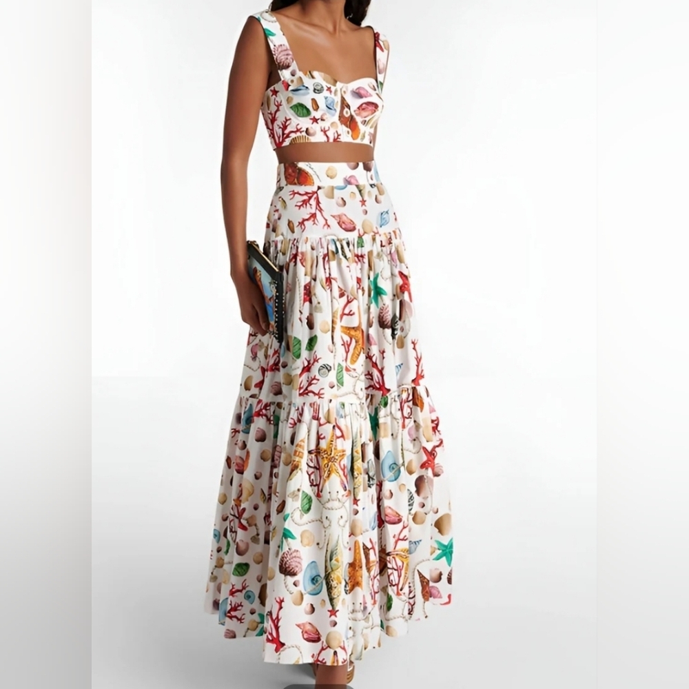 Commense Printed Pleated Skirt Set, Size XL